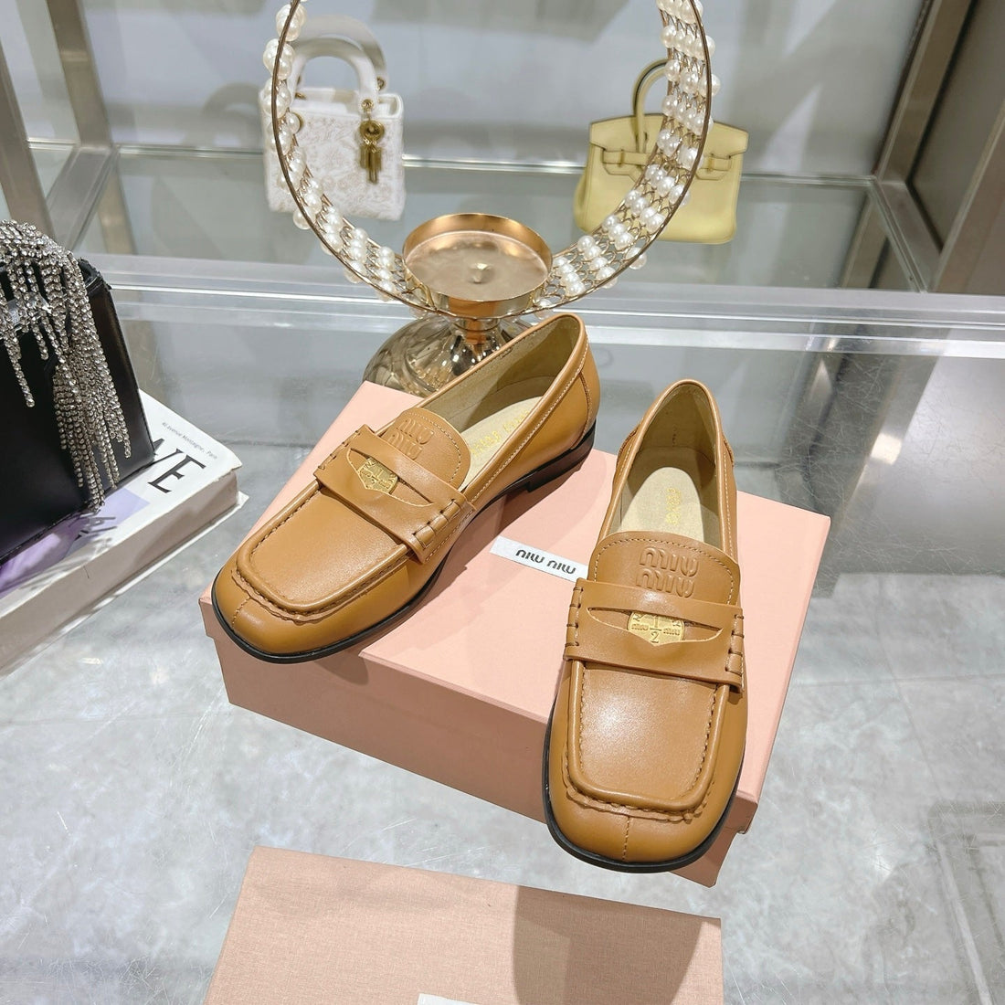Miu 25C Loafers Caramel Cowhide 235303