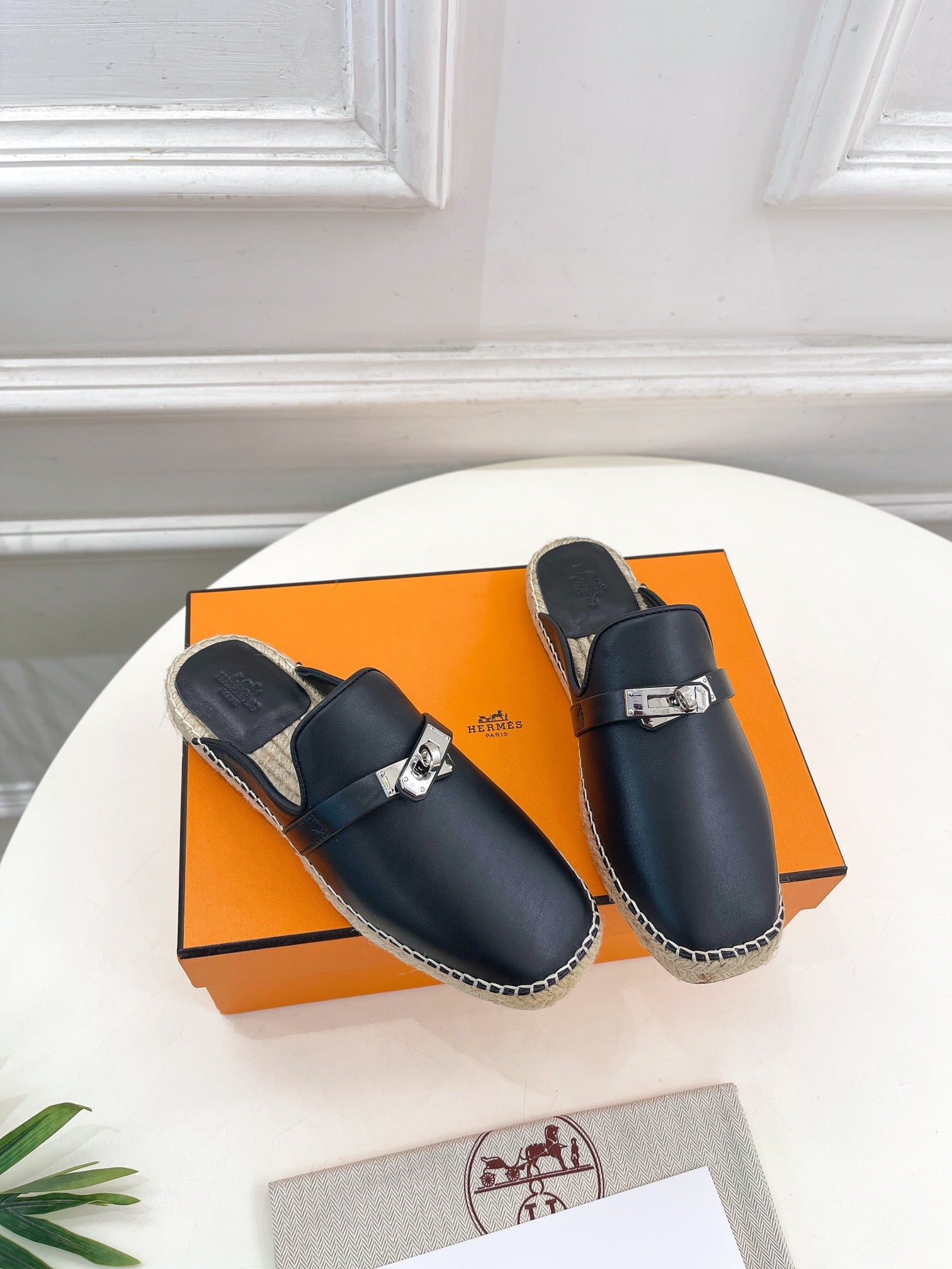 HM Feria Espadrille 20mm Black Calfskin And Handwoven Hemp Rope 967988