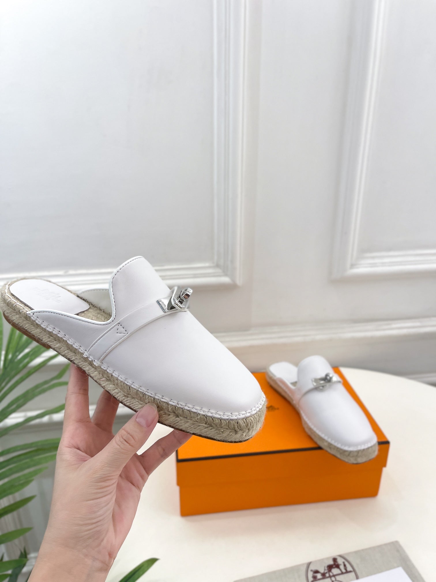 HM Feria Espadrille 20mm White Calfskin And Handwoven Hemp Rope 967989