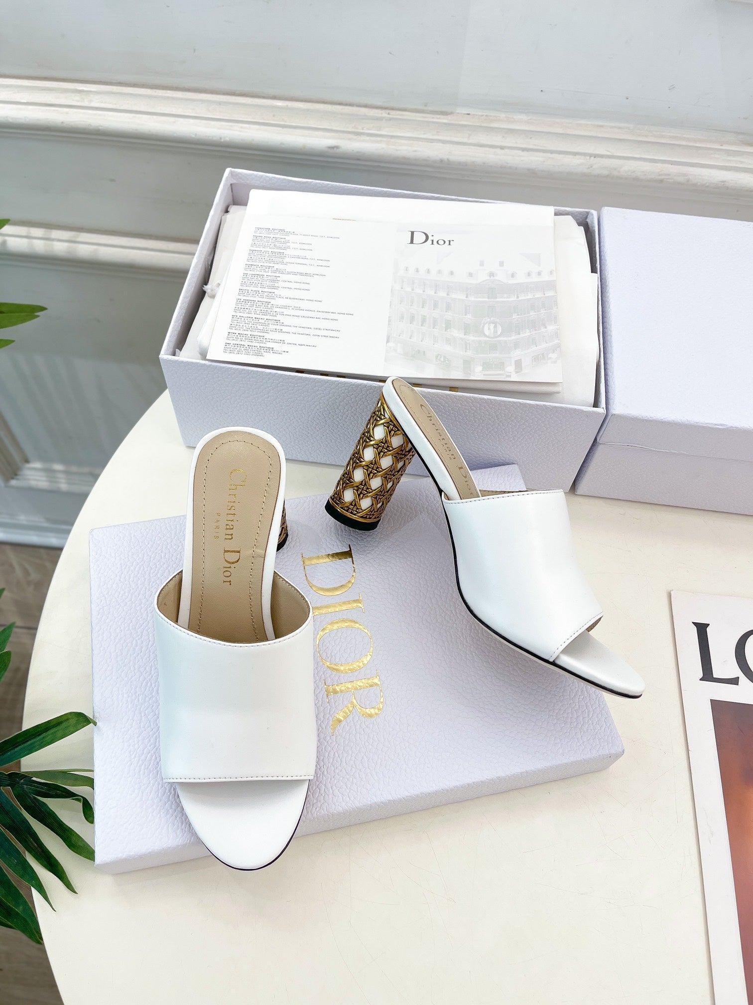 CD Icon Heeled Slide 80mm White Calfskin