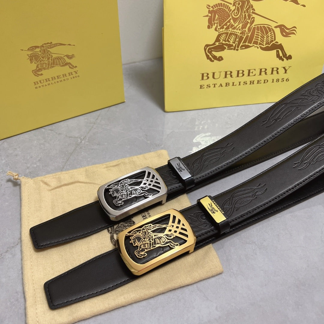 Black Leather Belt with Horse Engraved Buc