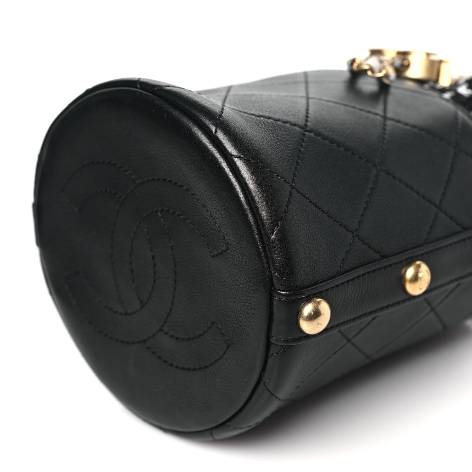 Calfskin Tweed Small CC Chain Bucket Drawstring Bag Black Multicolor