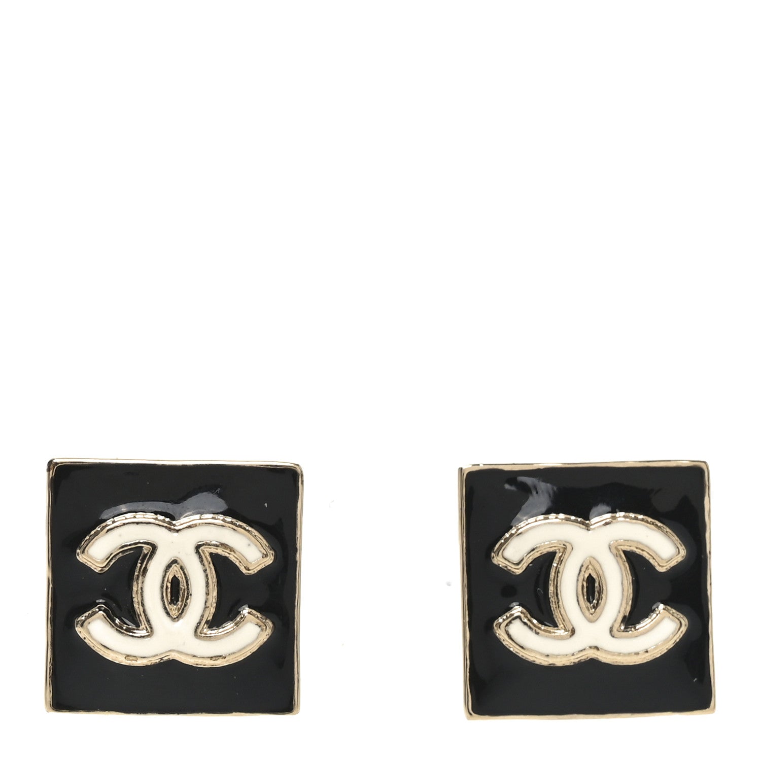 Enamel CC Square Earrings Black White