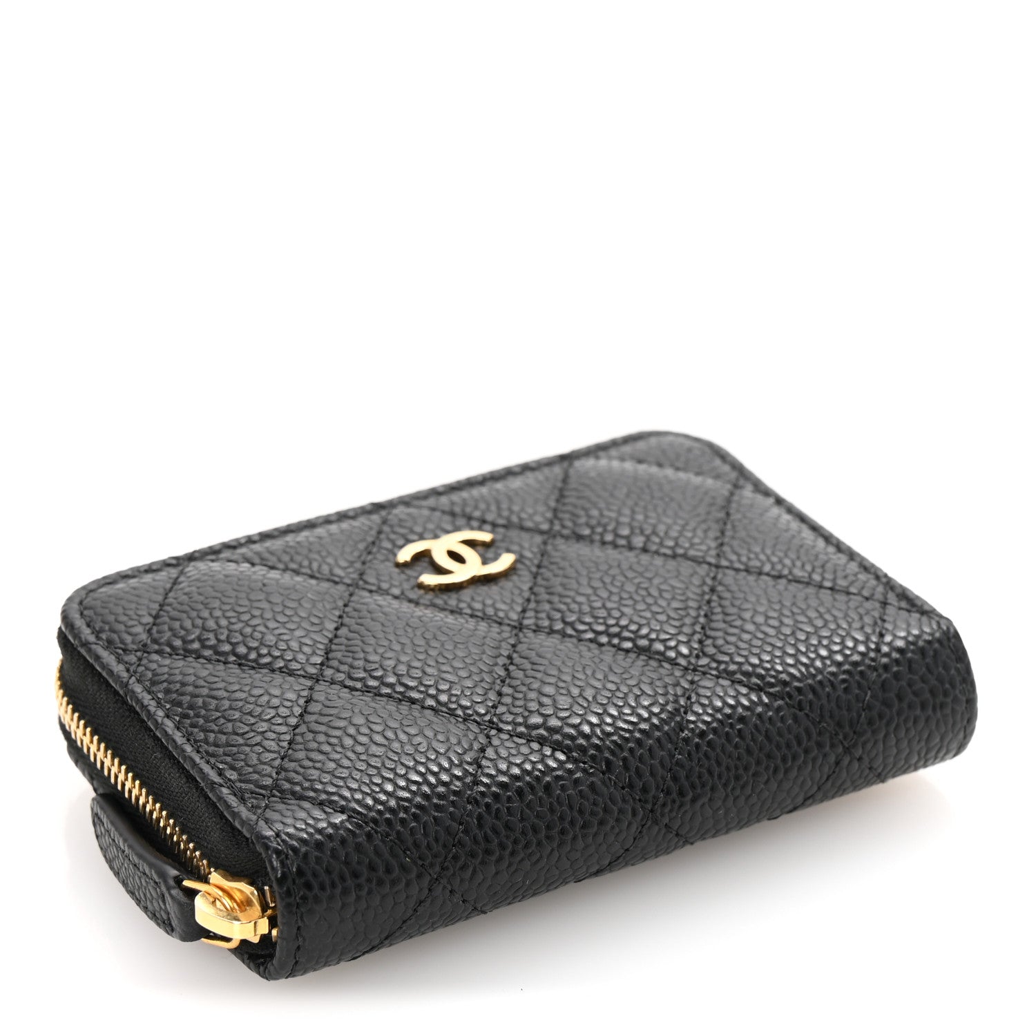 Caviar Quilted Zip Coin Purse Black