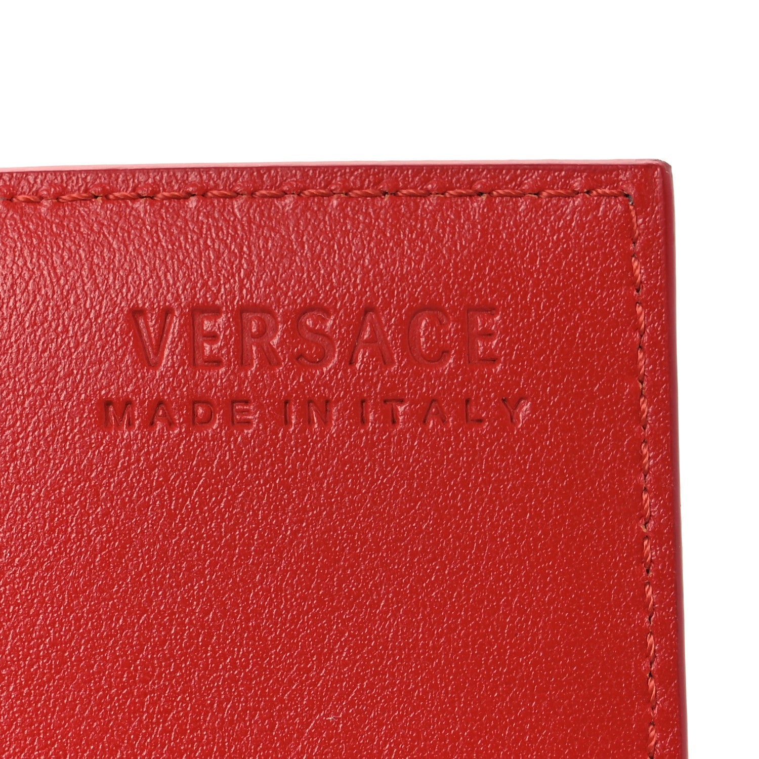 Grained Calfskin Medusa Card Holder  Blue Rockerfeller Red