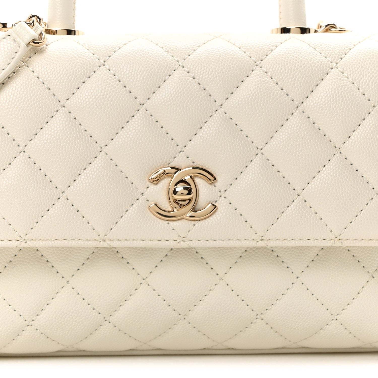 Caviar Quilted Mini Coco Handle Flap White