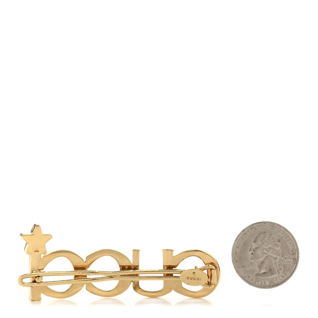 Metal Crystal Logo Hair Barrette Gold