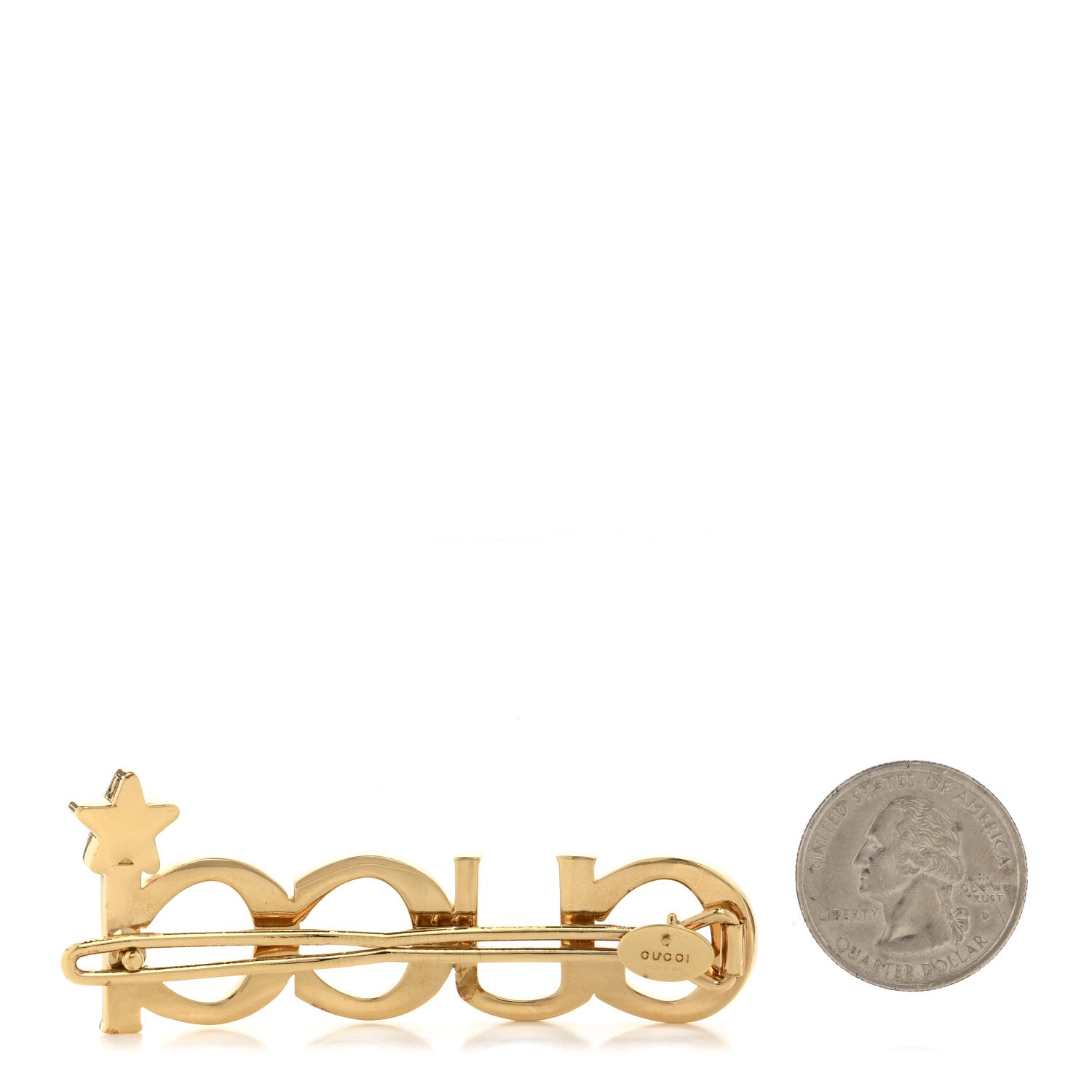 Metal Crystal Logo Hair Barrette Gold