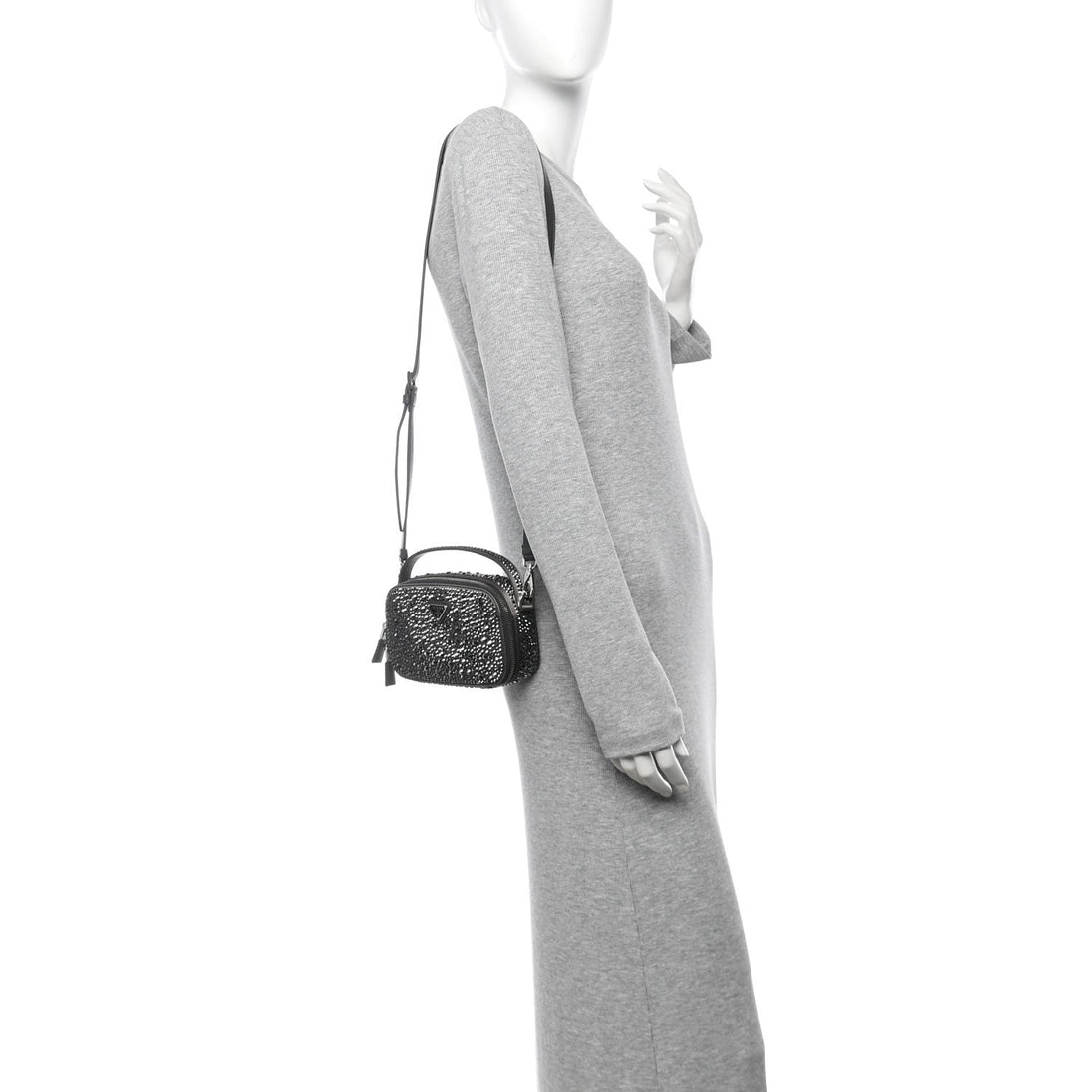 Satin Crystal Metal Triangle Logo Odette Crossbody Fumo