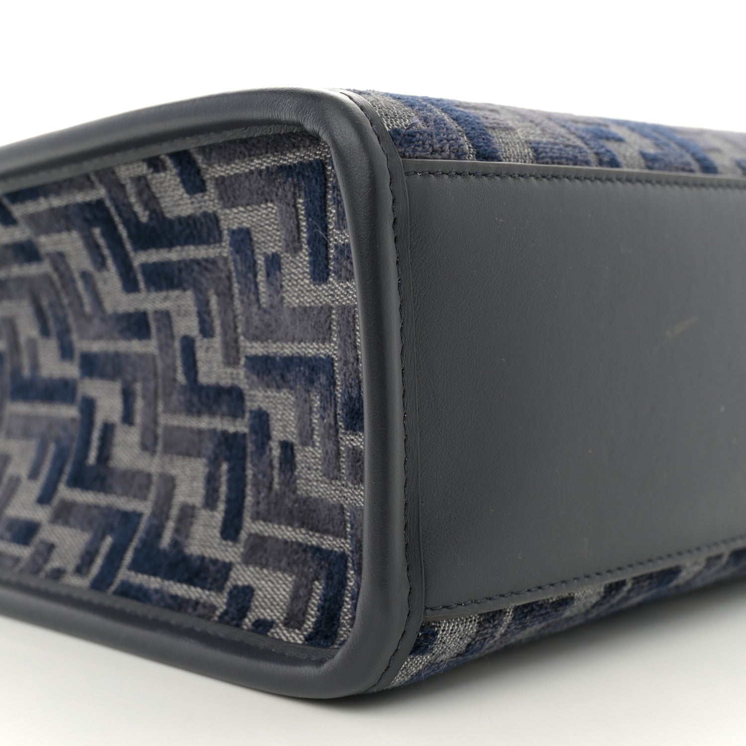 Chenille Vitello Grace FF Embroidered Small Fendi Sunshine Shopper Tote Dark Blue Grey