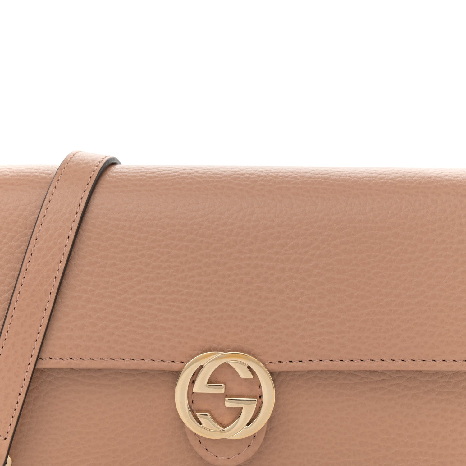 Dollar Calfskin Interlocking G Chain Wallet Camelia