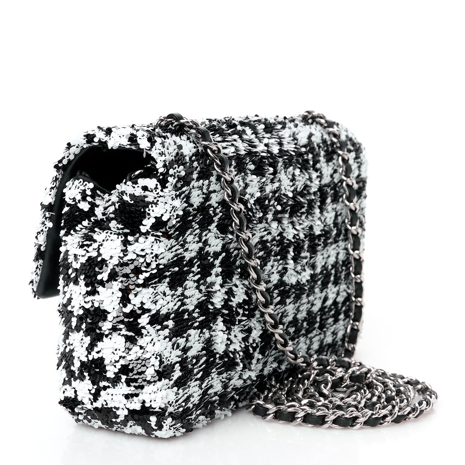 Sequin Houndstooth Small Flap Black White
