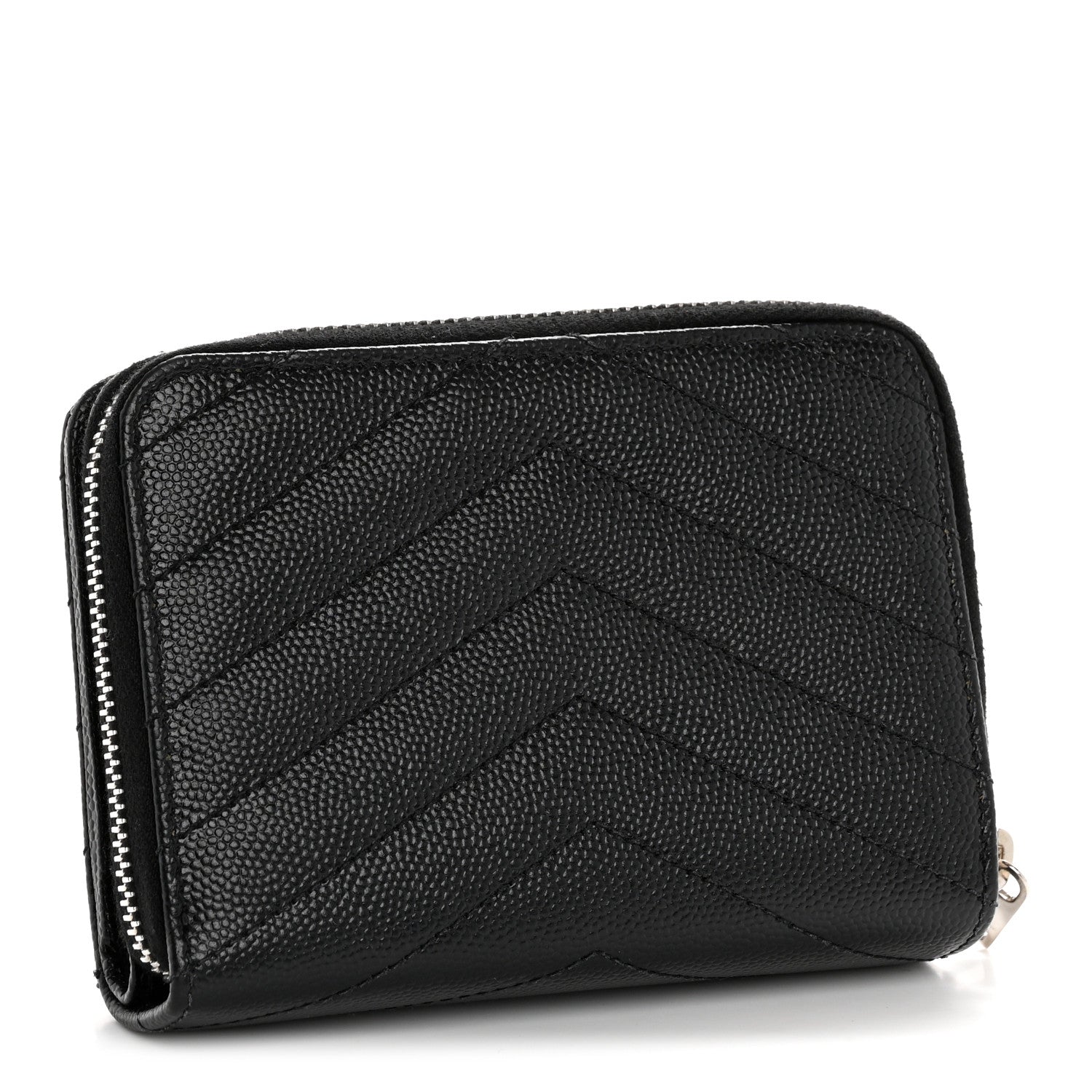 Grain De Poudre Matelasse Chevron Monogram Compact Zip Around Wallet Black