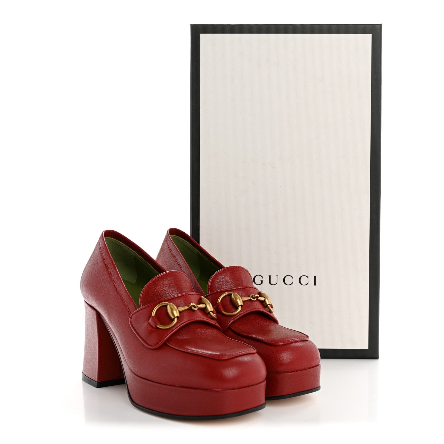 Goatskin Houdan Mid Heel Platform Loafers 35.5 Hibiscus Red