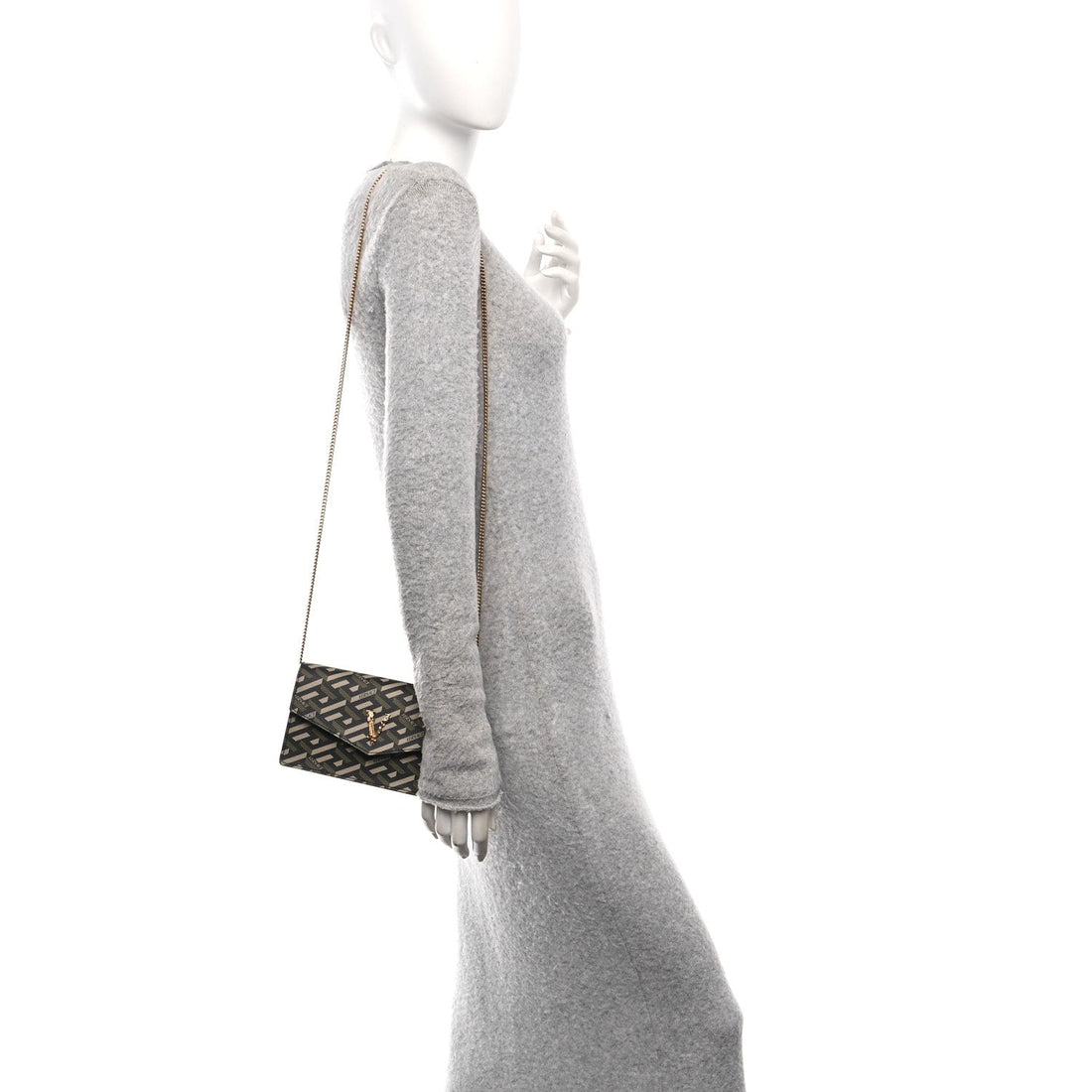 Coated Canvas Virtus La Greca Signature Shoulder Bag Black Khaki