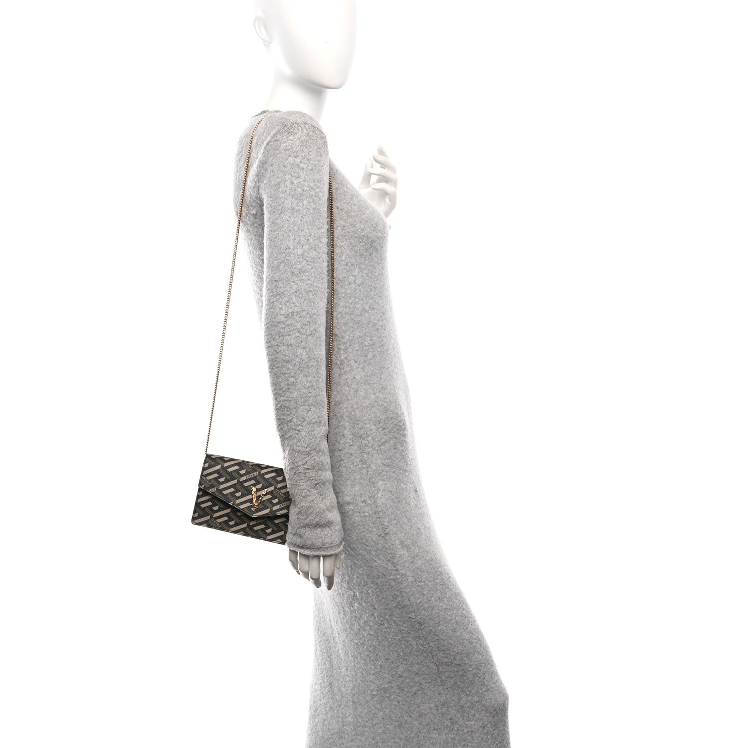 Coated Canvas Virtus La Greca Signature Shoulder Bag Black Khaki