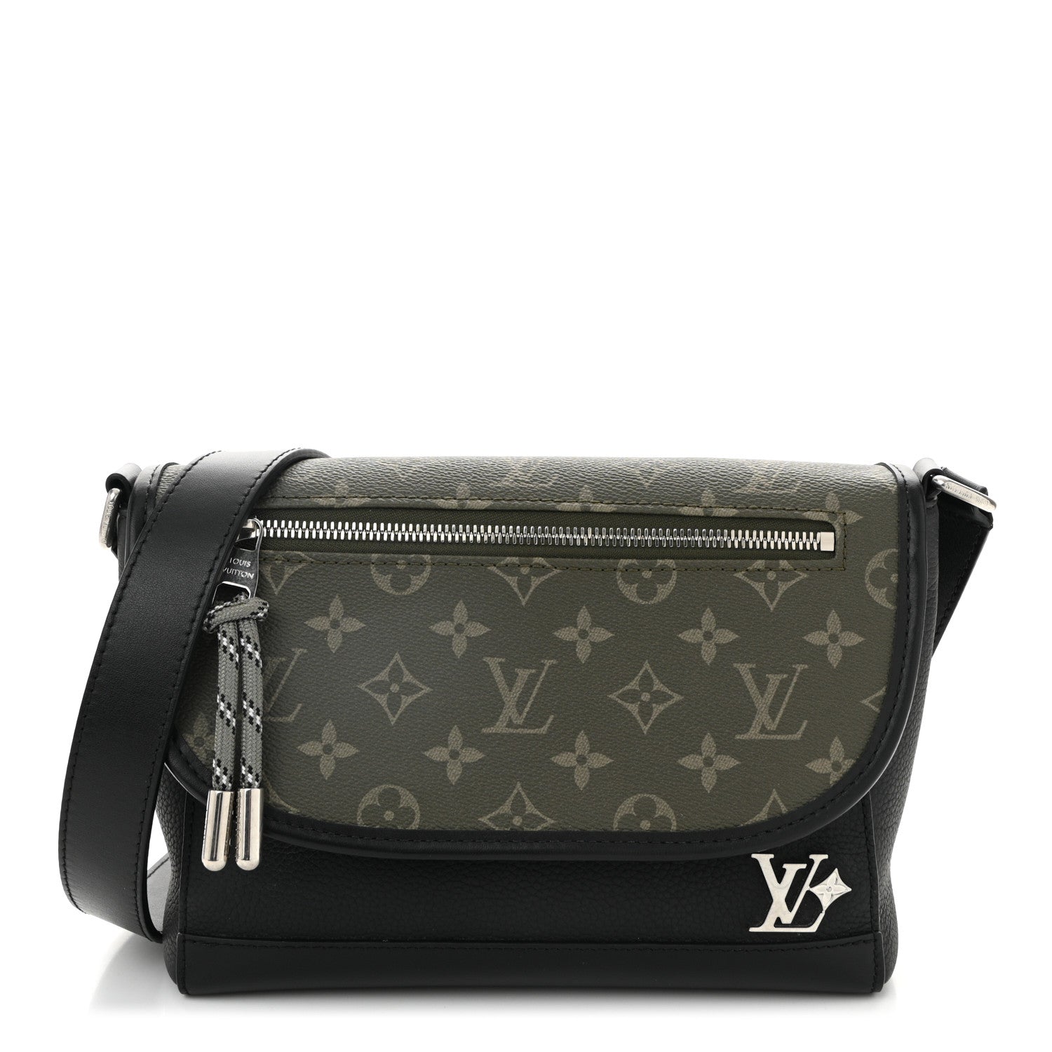 Grained Calfskin Monogram Pulse Messenger Khaki Black