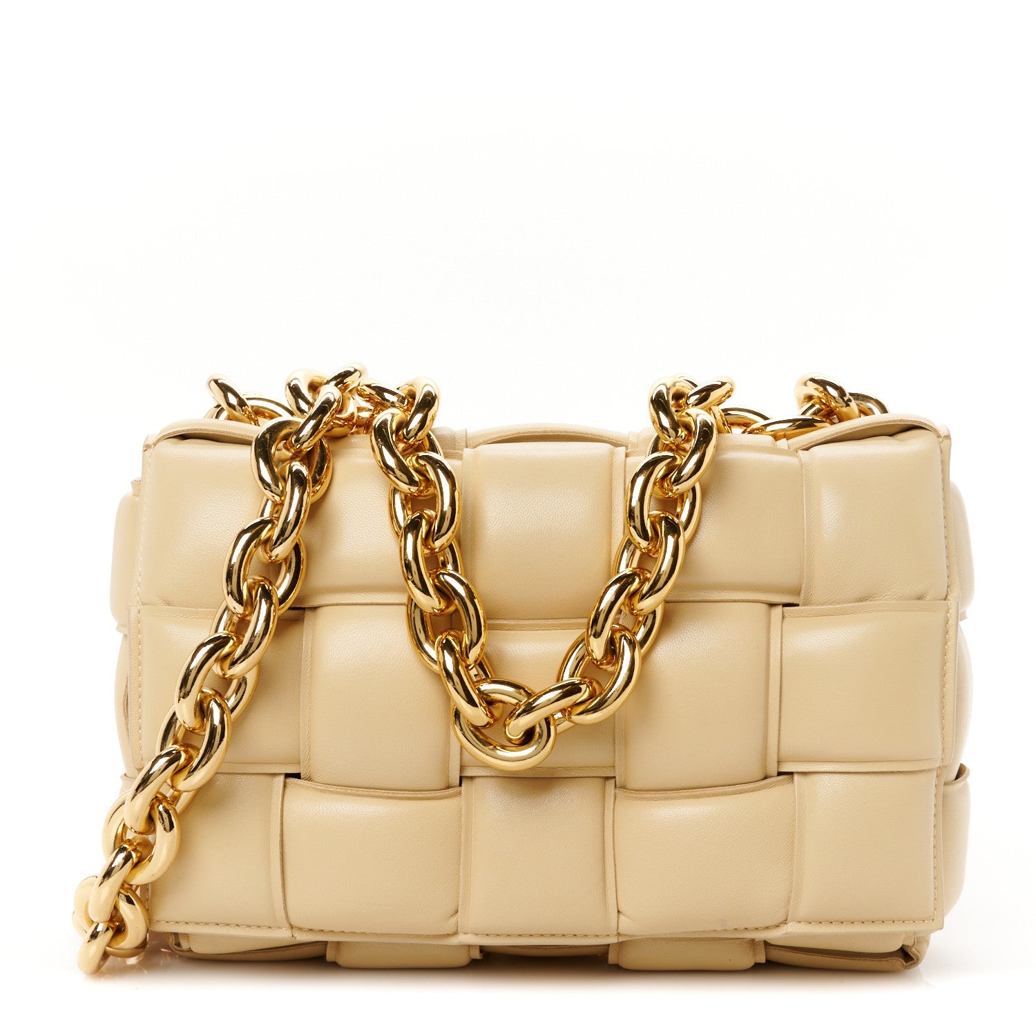 Lambskin Maxi Intreccio Padded Chain Cassette Crossbody Bag Porridge