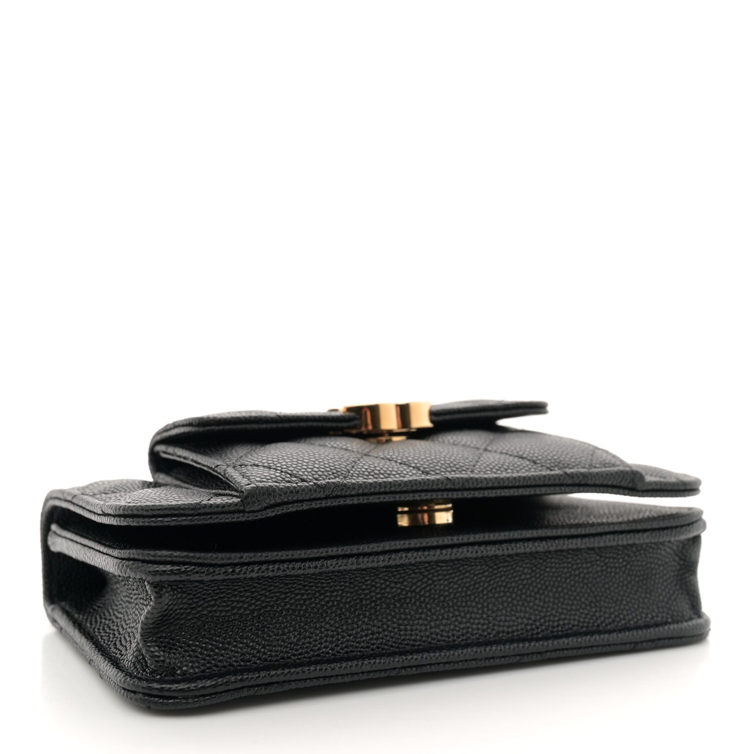 Caviar Quilted Pocket Twins Clutch With Chain Black