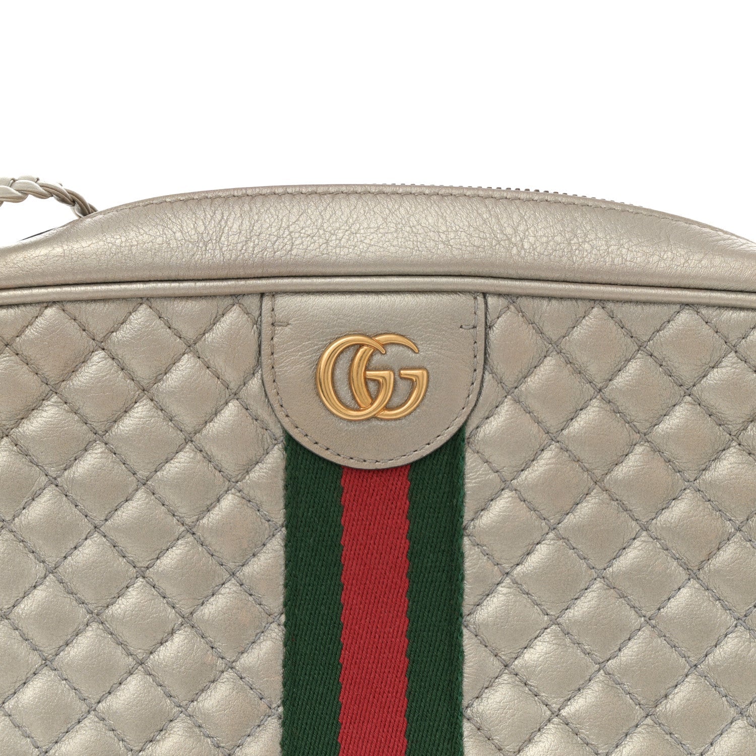 Laminated Nappa Web Trapuntata Small GG Shoulder Bag Argento