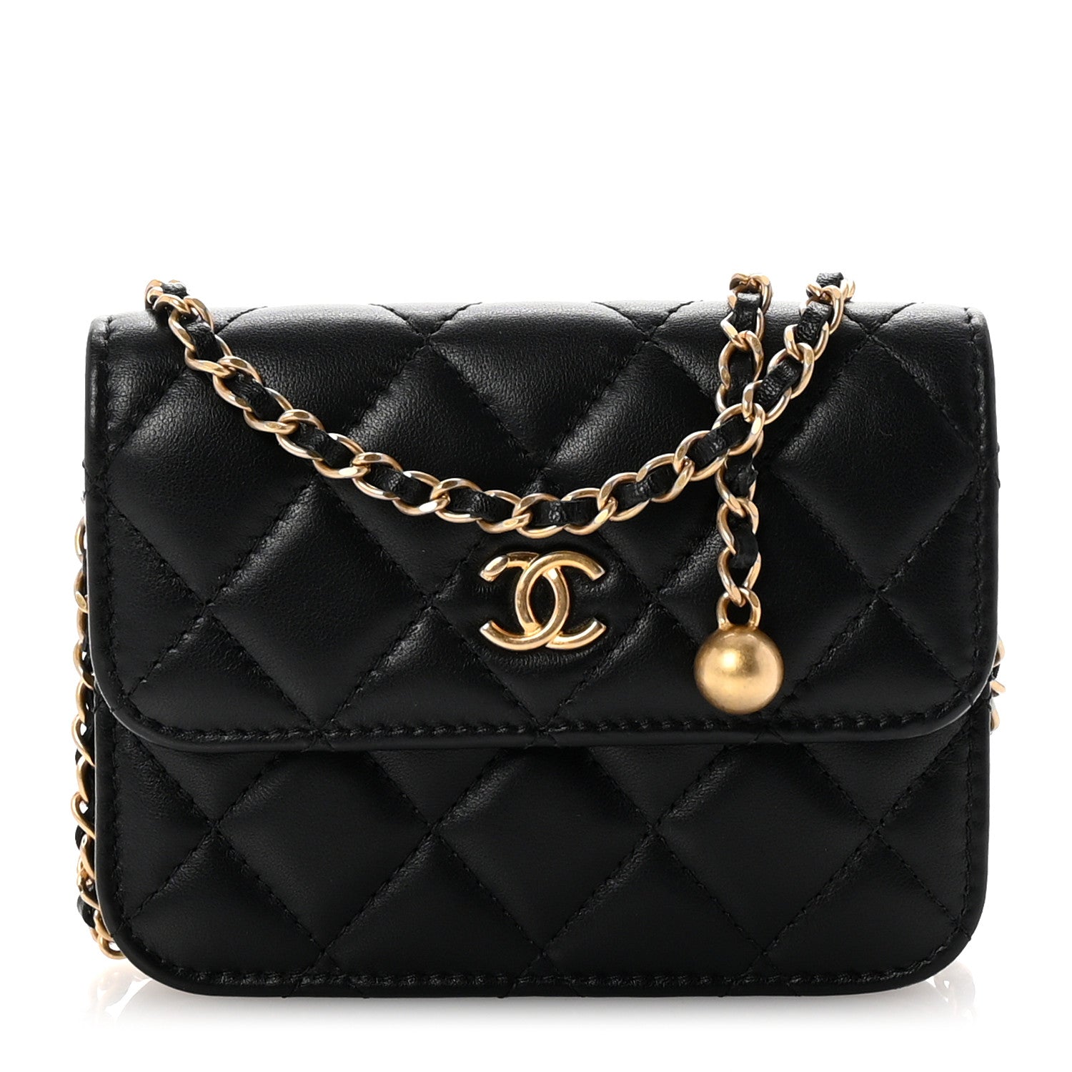 Lambskin Quilted Pearl Crush Clutch With Chain Black