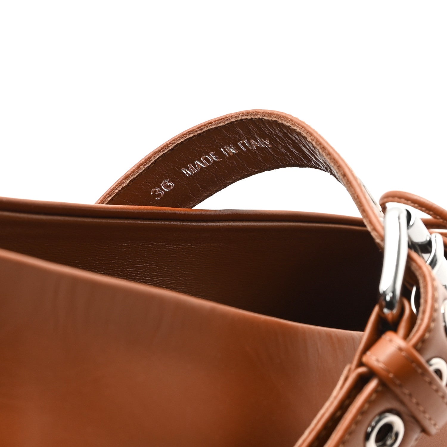 Calfskin Mary Jane Ballerina Flats 36 Cognac