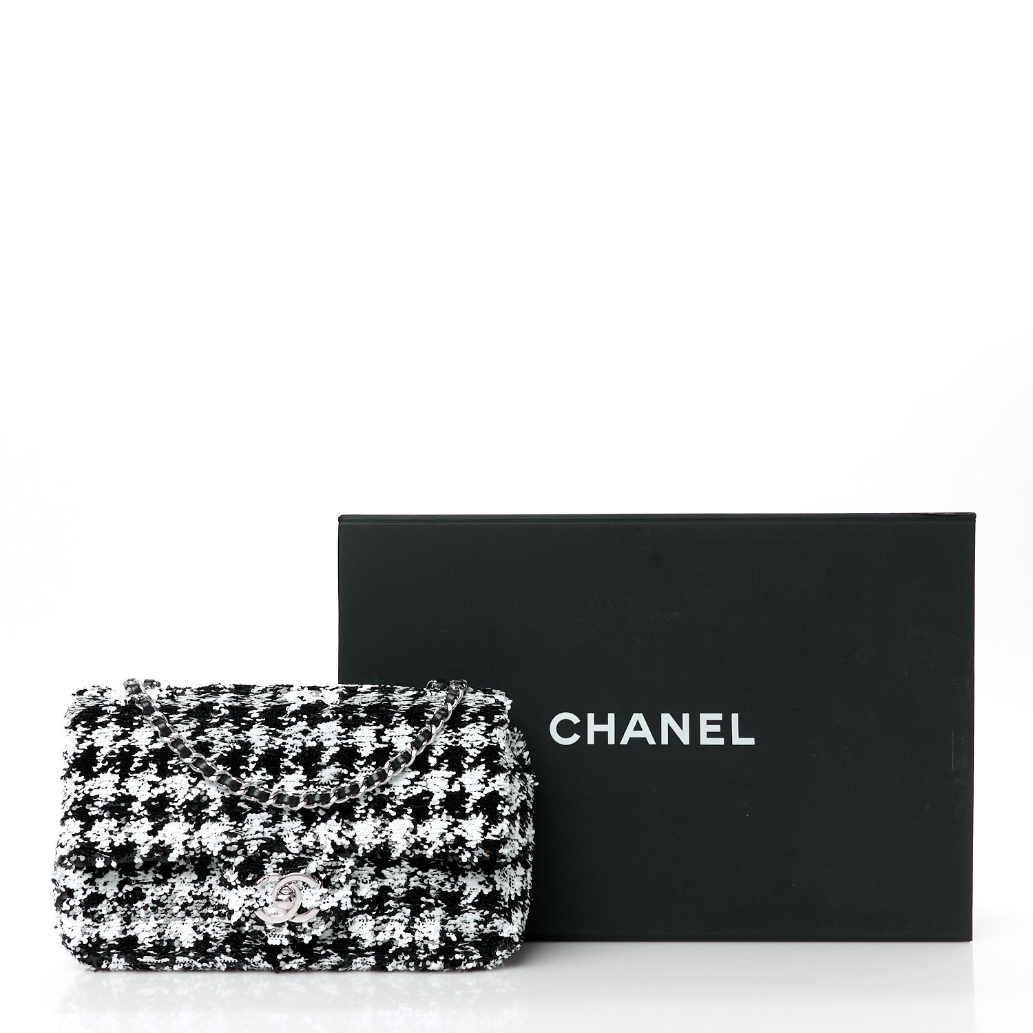 Sequin Houndstooth Small Flap Black White