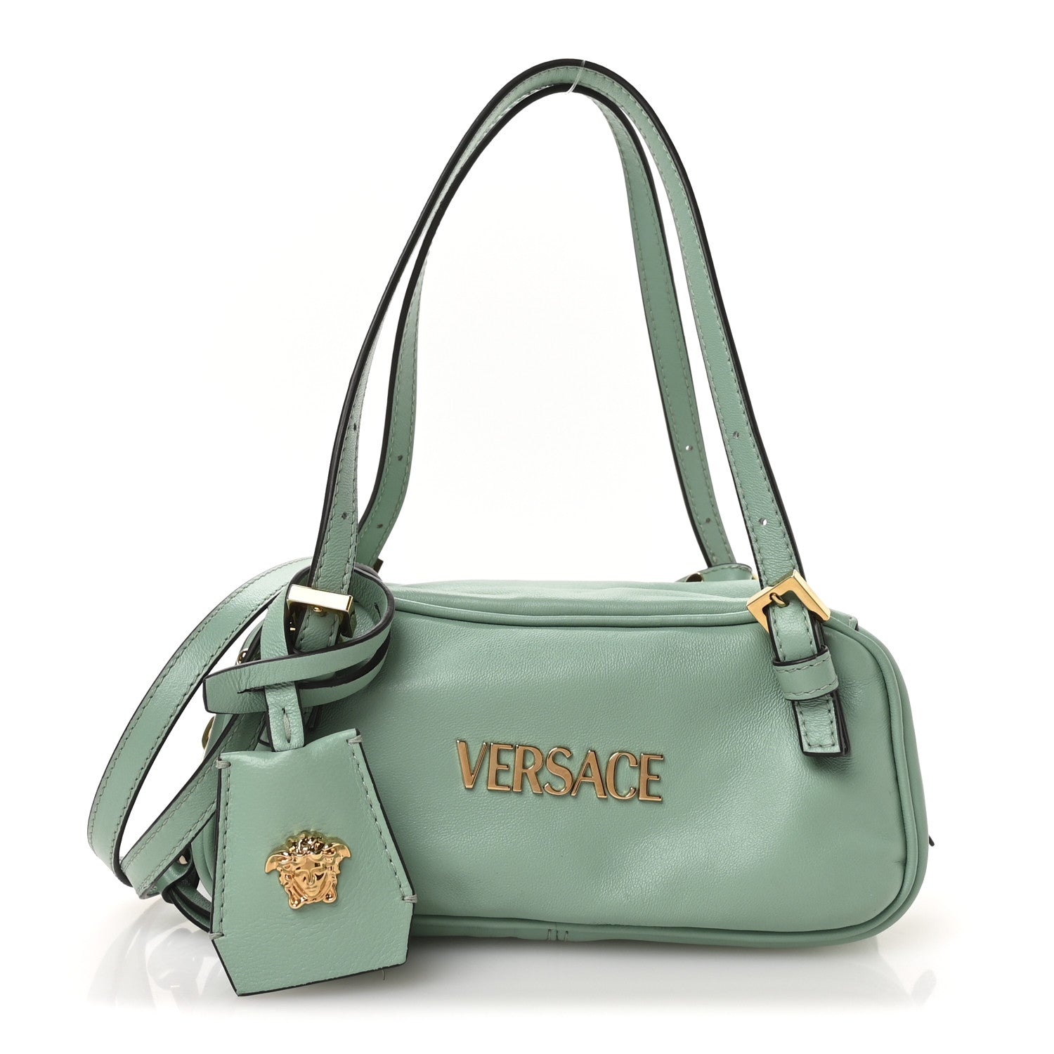 Lambskin Mini Tag Bowling Bag Turquoise