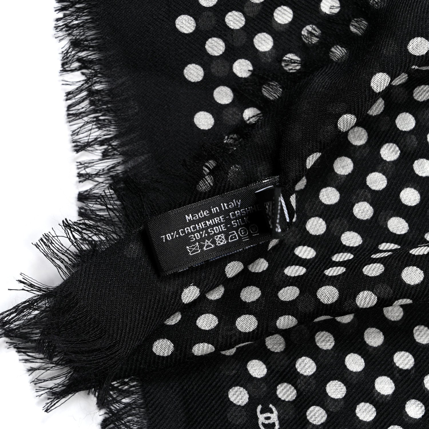Cashmere Silk Polka Dot Fringe Stole White Black