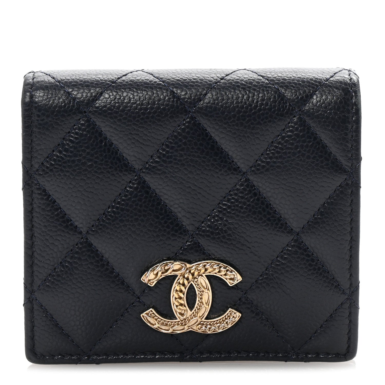 Caviar Quilted Multi Chain CC Compact Bifold Wallet Navy