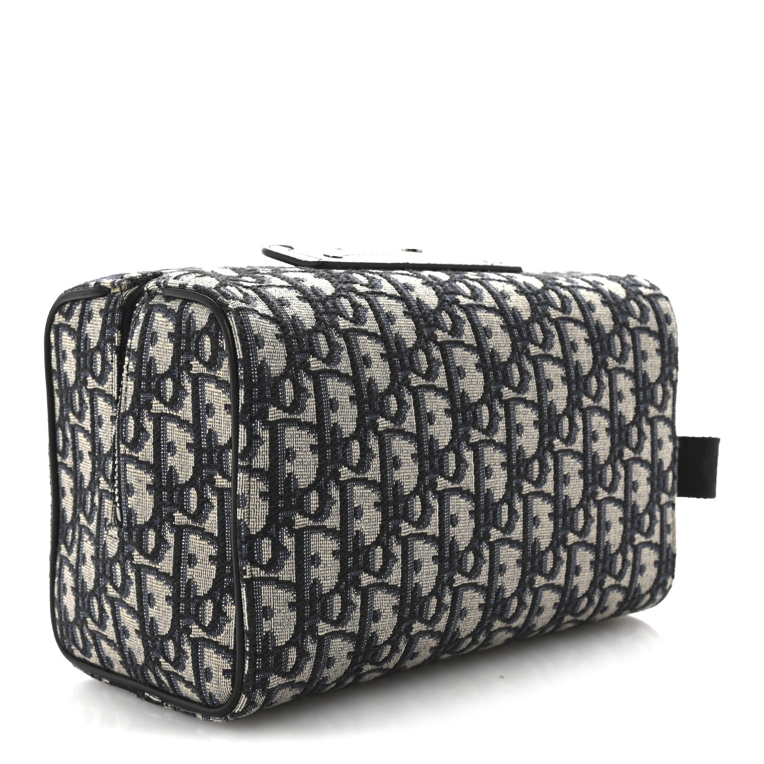 Oblique Jacquard Grained Calfskin Lingot Toiletry Case Blue Black