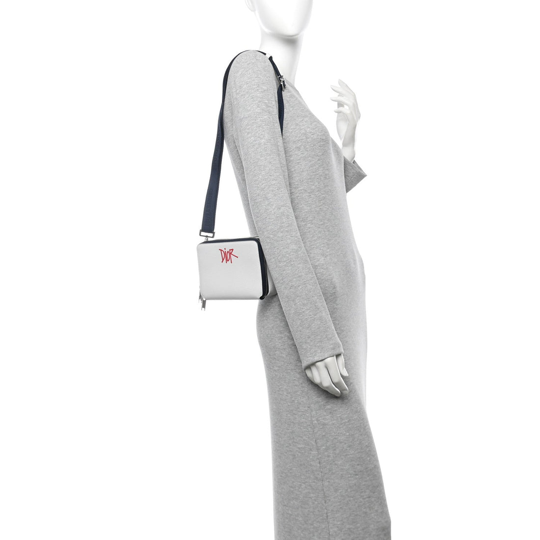 X SHAWN STUSSY Grained Calfskin Double Zip Crossbody Pouch White