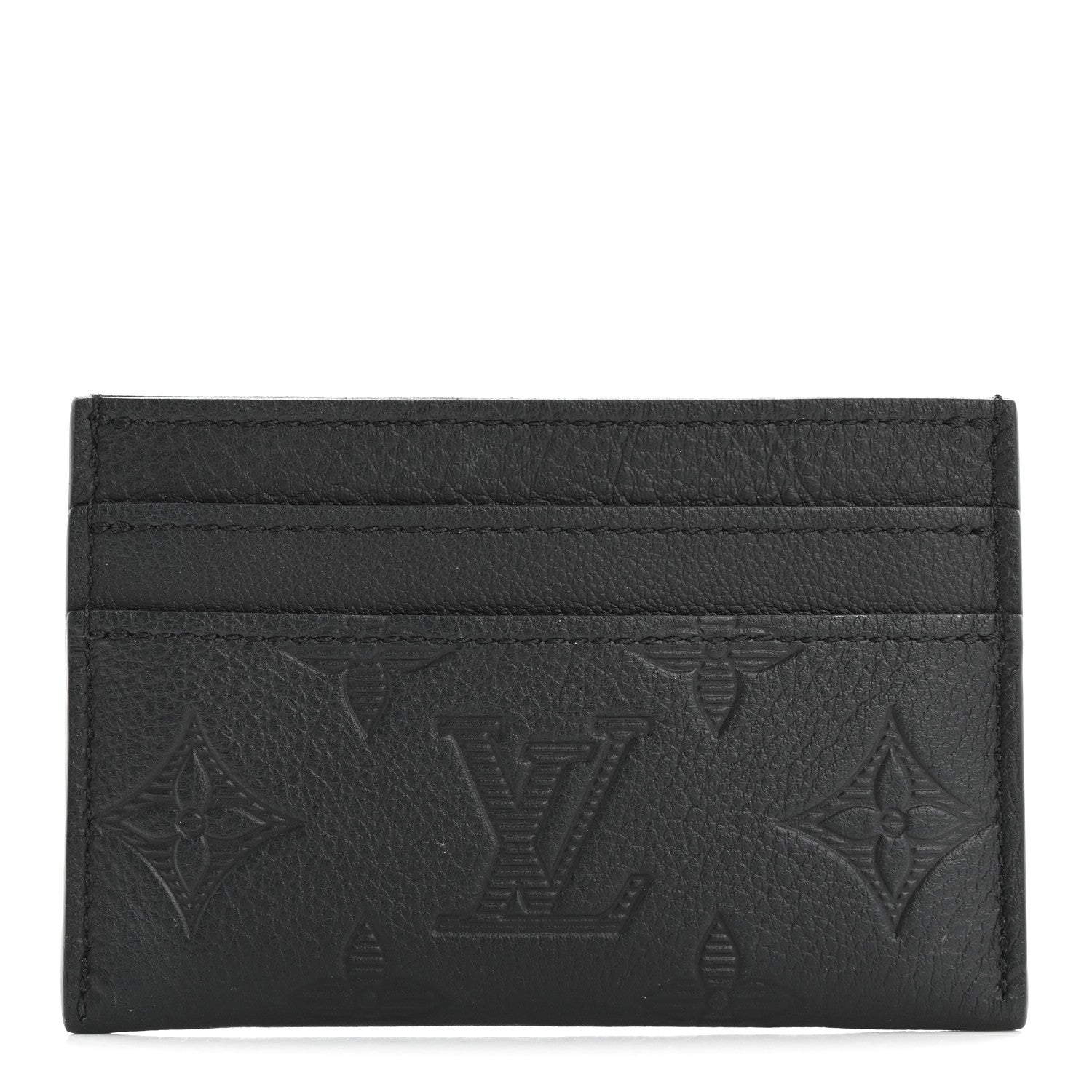 Calfskin Monogram Shadow Double Card Holder Black