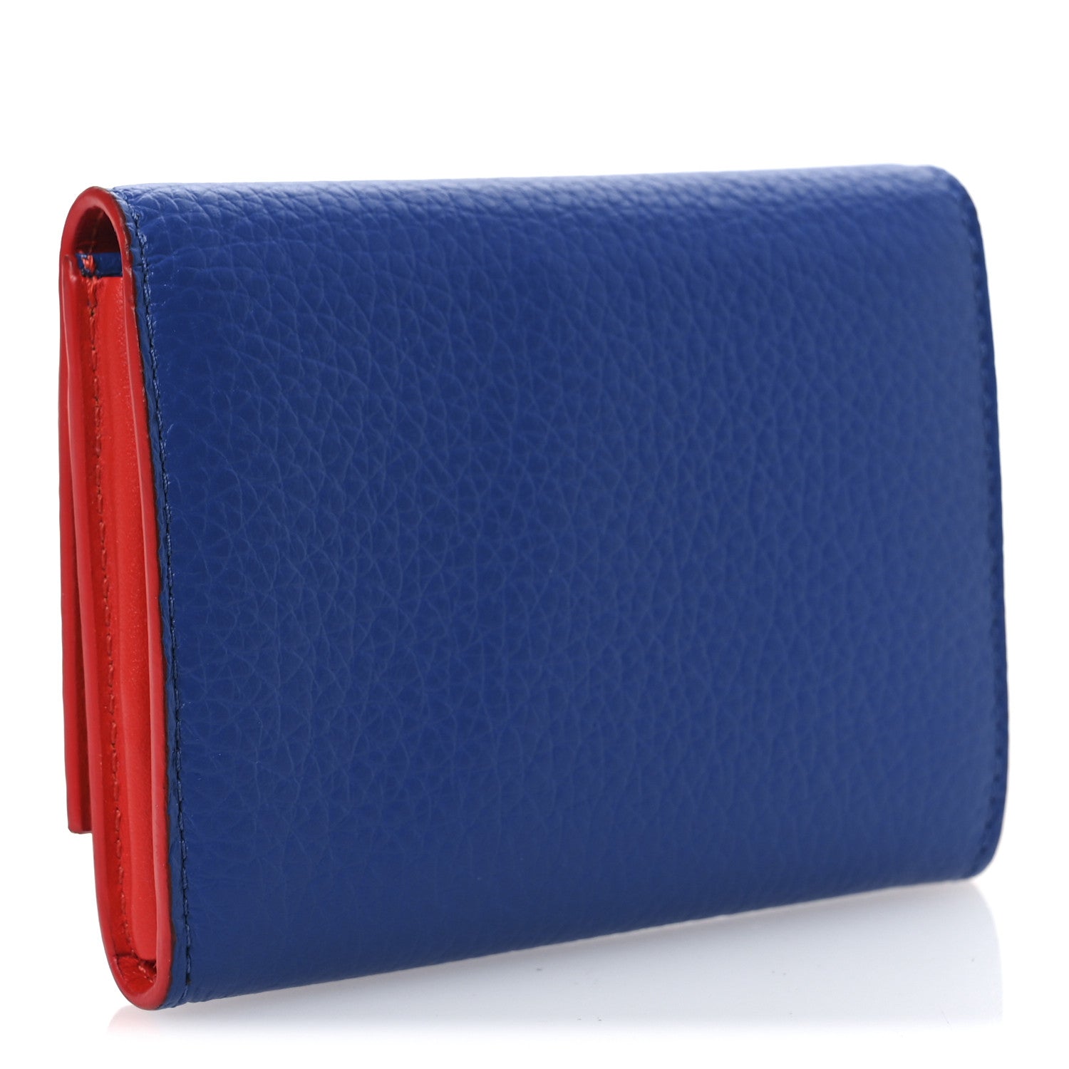 Grained Calfskin Medusa Card Holder  Blue Rockerfeller Red