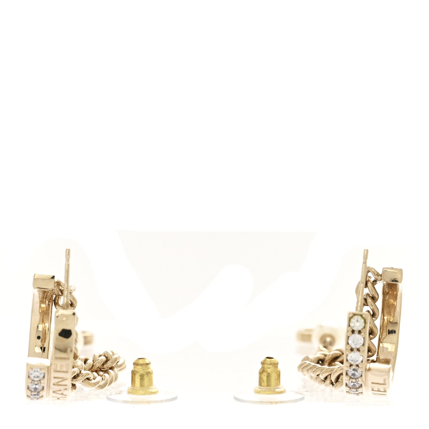 Metal Crystal Chain CC Hoop Earrings Gold