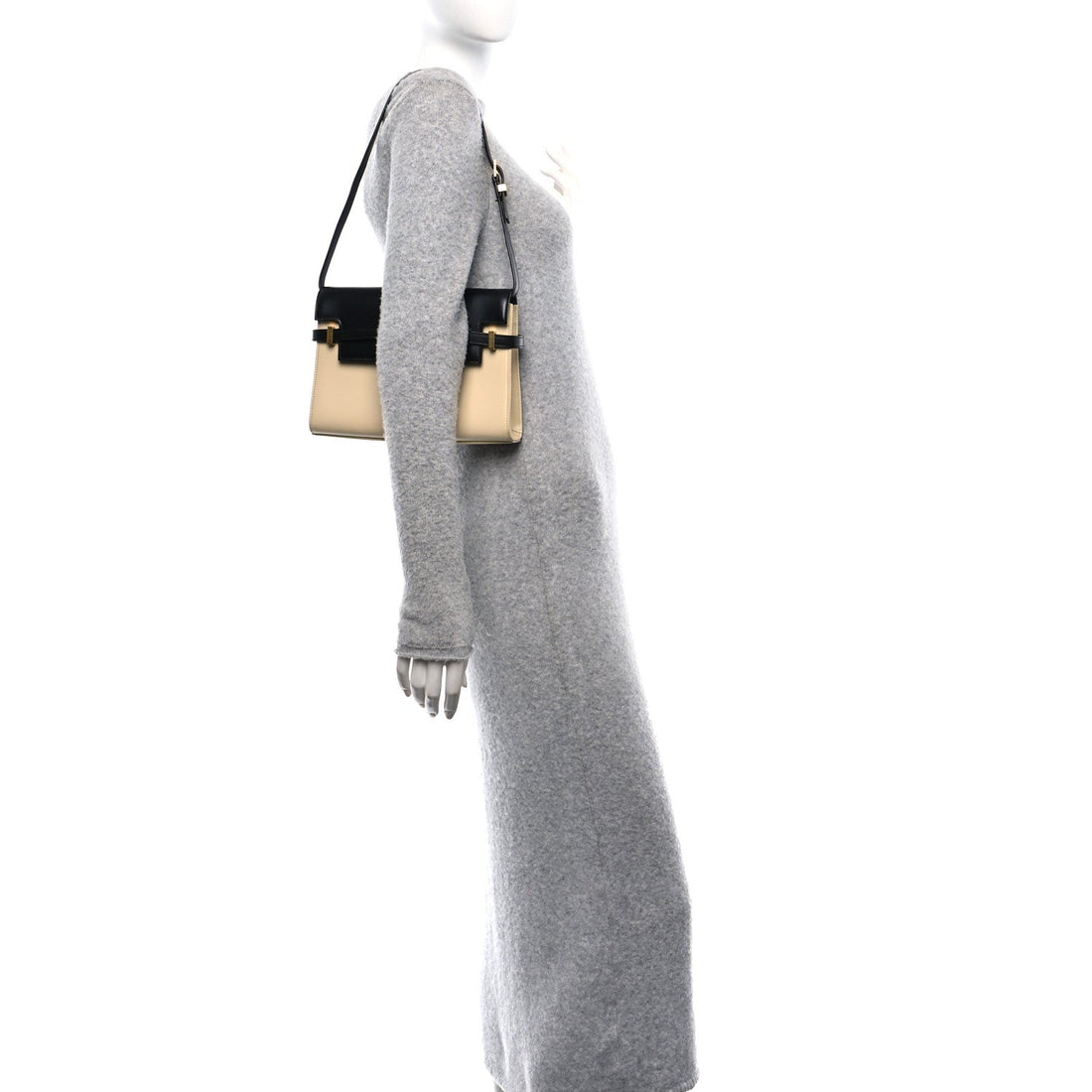 Smooth Calfskin Manhattan Shoulder Bag Black Beige