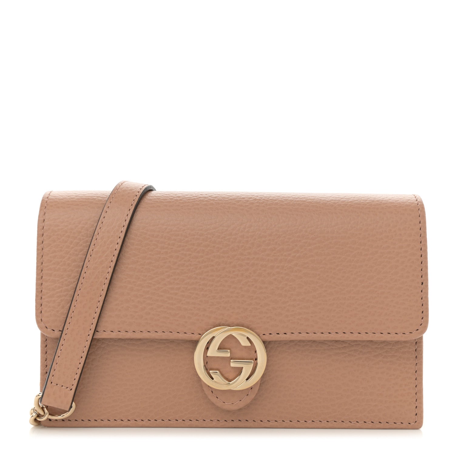 Dollar Calfskin Interlocking G Chain Wallet Camelia