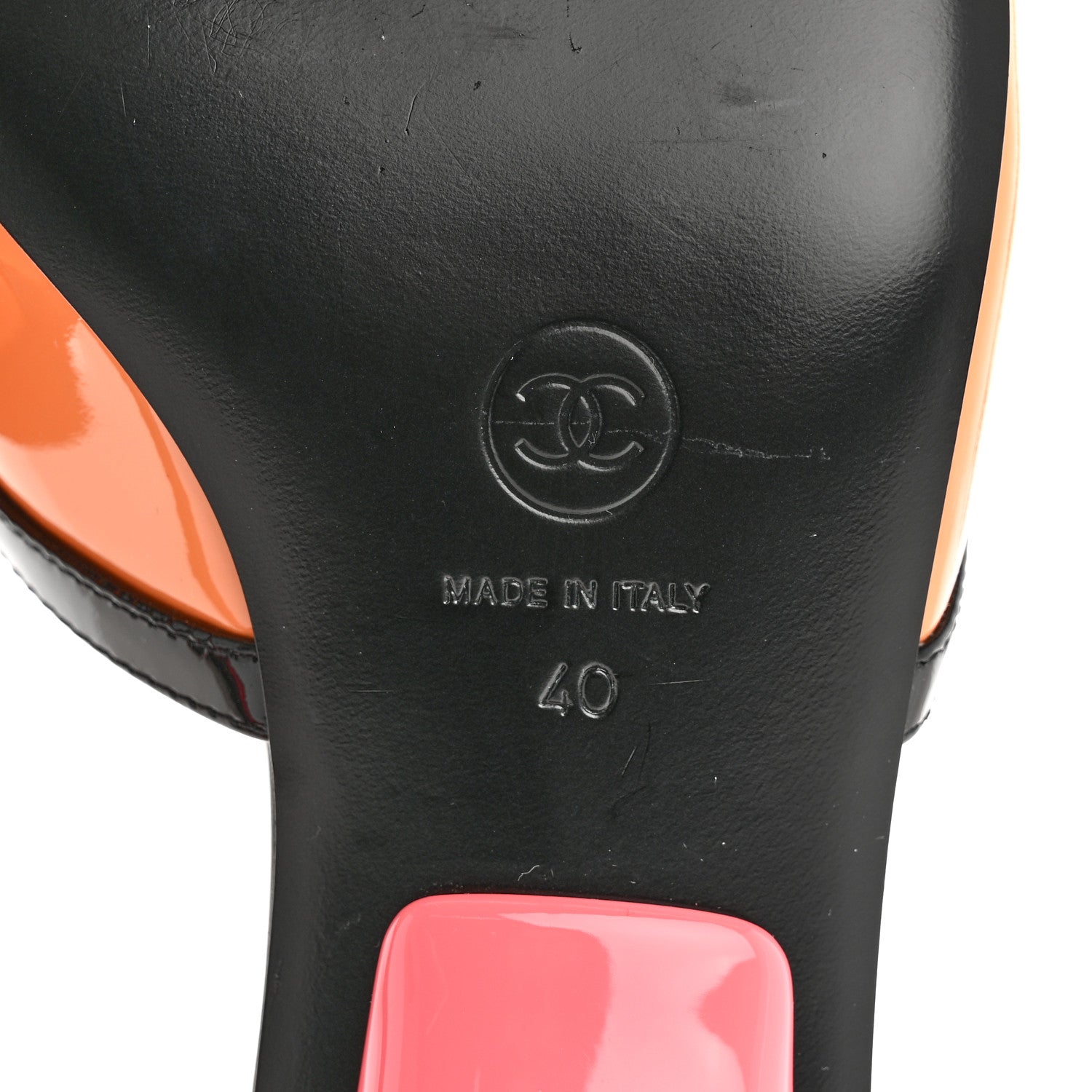 Patent Calfskin Mules 37.5 Orange Black