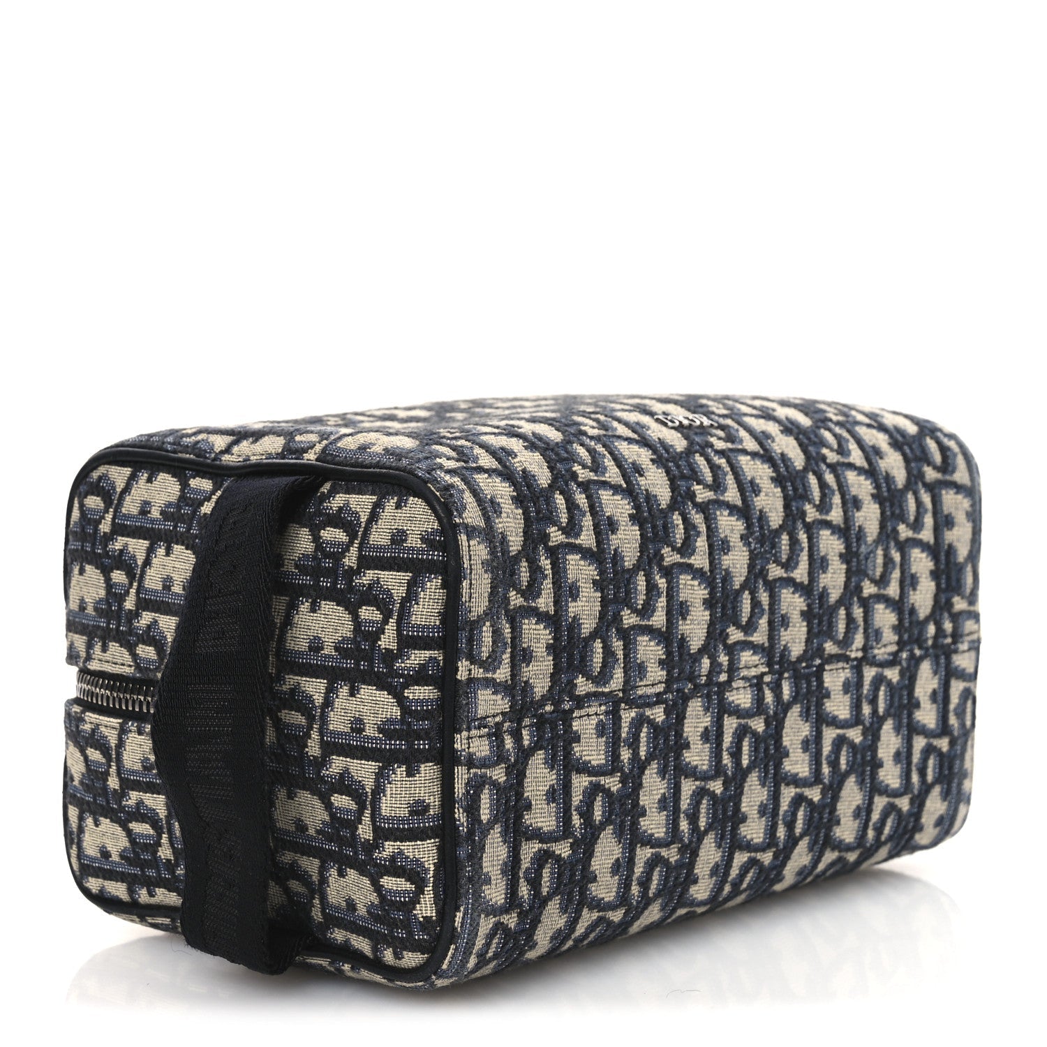 Oblique Jacquard Grained Calfskin Lingot Toiletry Case Blue Black