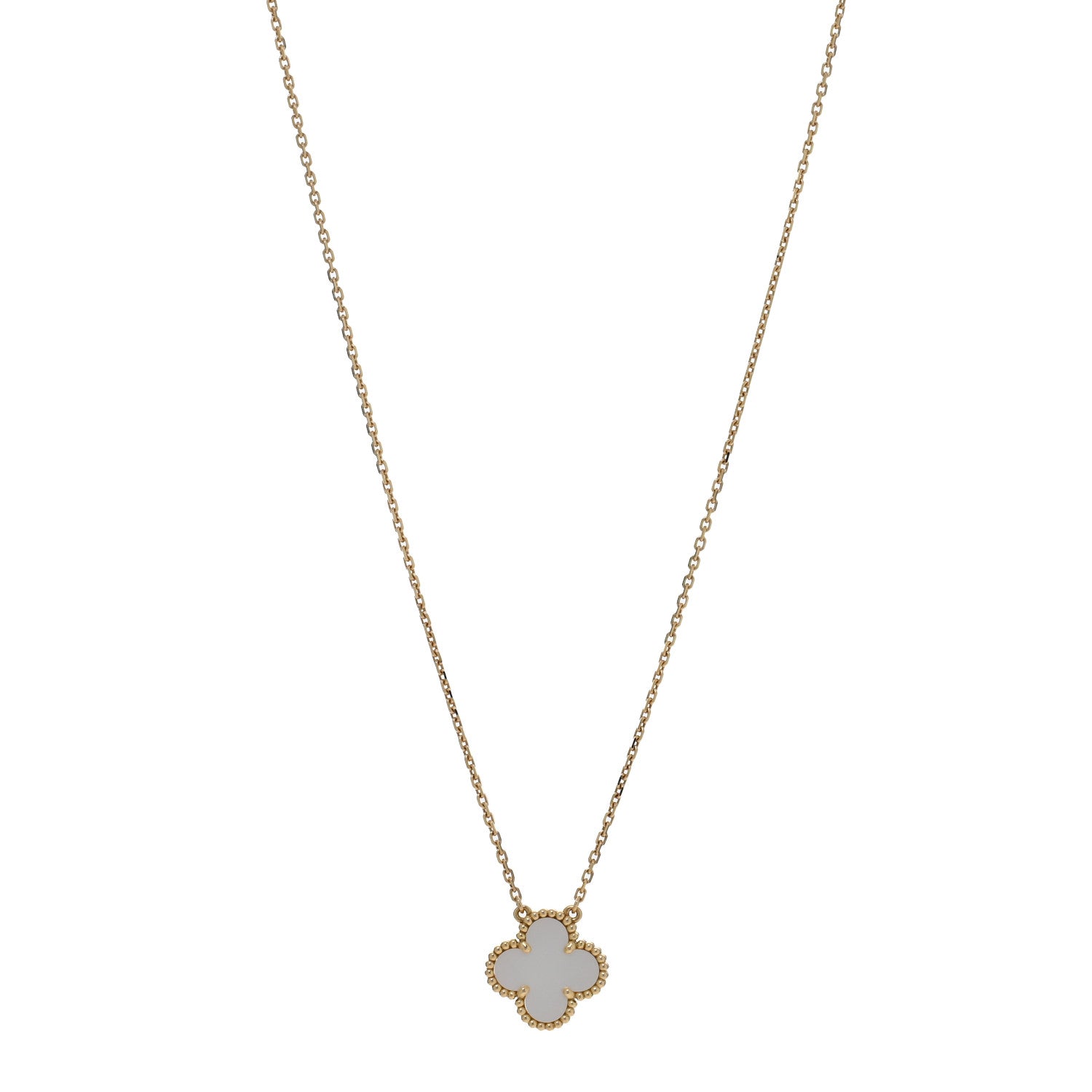 18K Yellow Gold Mother of Pearl Vintage Alhambra Pendant Necklace