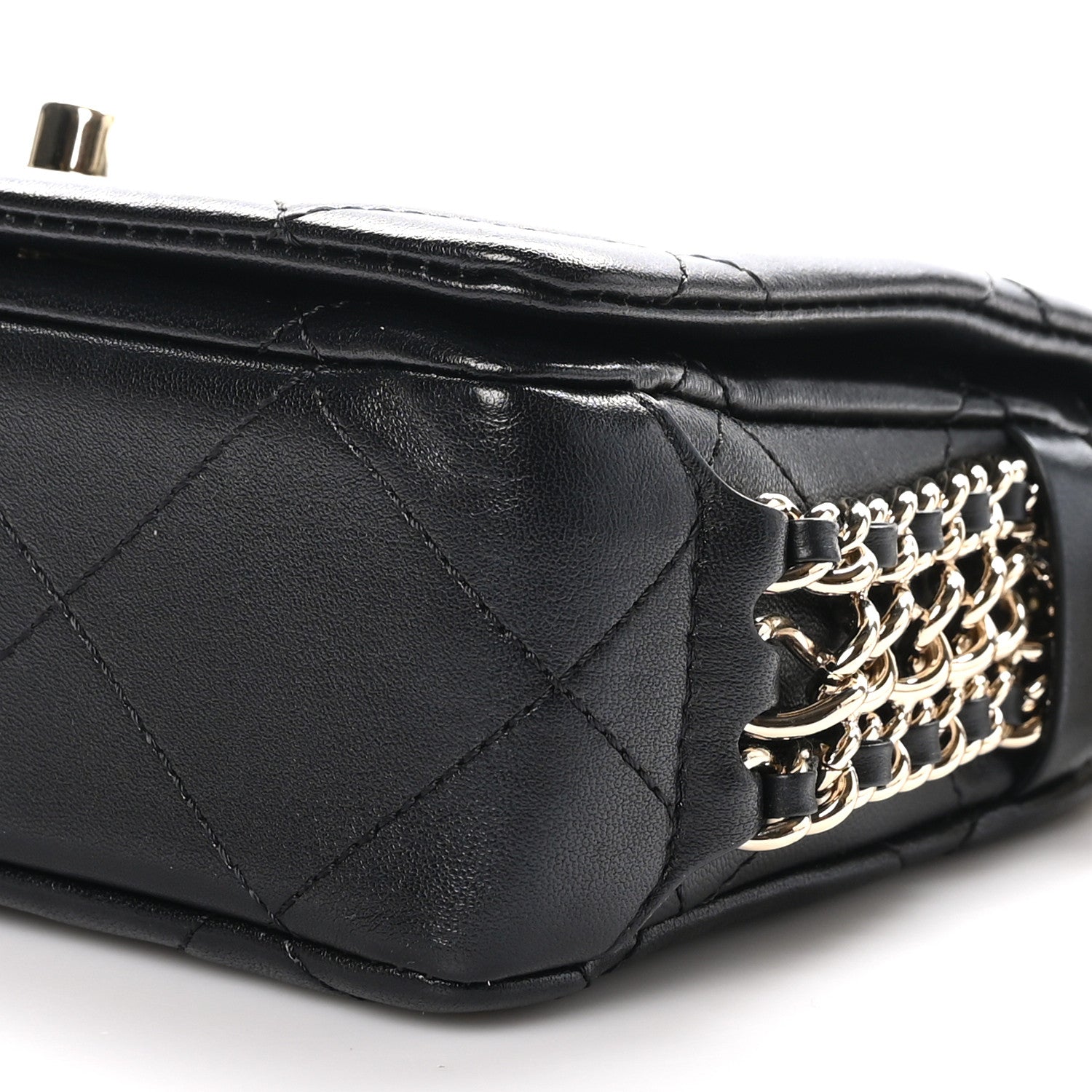 Lambskin Quilted Mini Chain Rows Flap Black