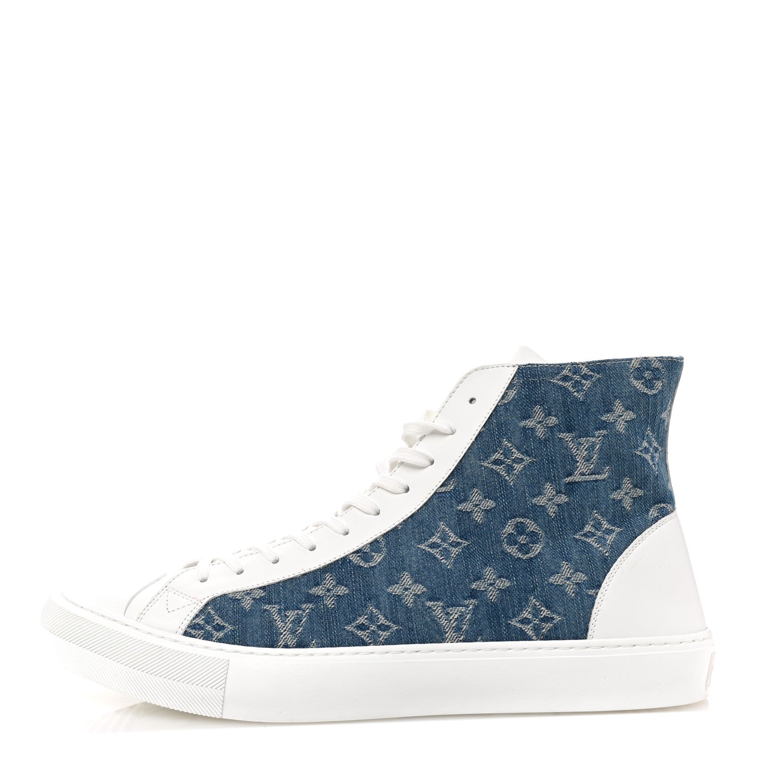 Calfskin Denim Monogram Mens Tattoo Sneaker Boots 11 White Blue