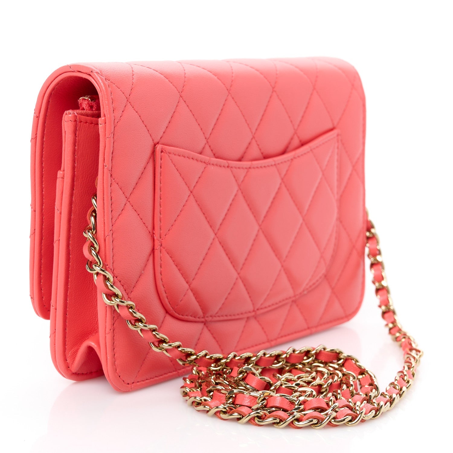 Lambskin Quilted Wallet On Chain WOC Coral