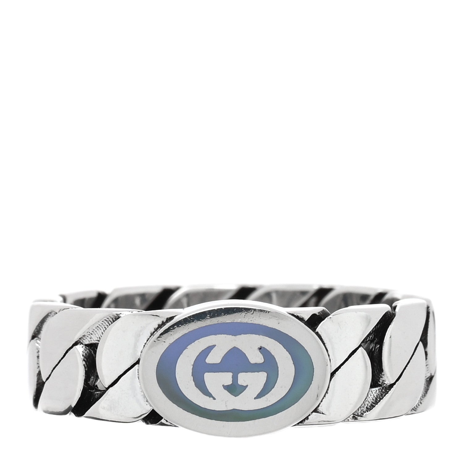 Sterling Silver Enamel Interlocking G Chain Ring 56 7.5 Lavender