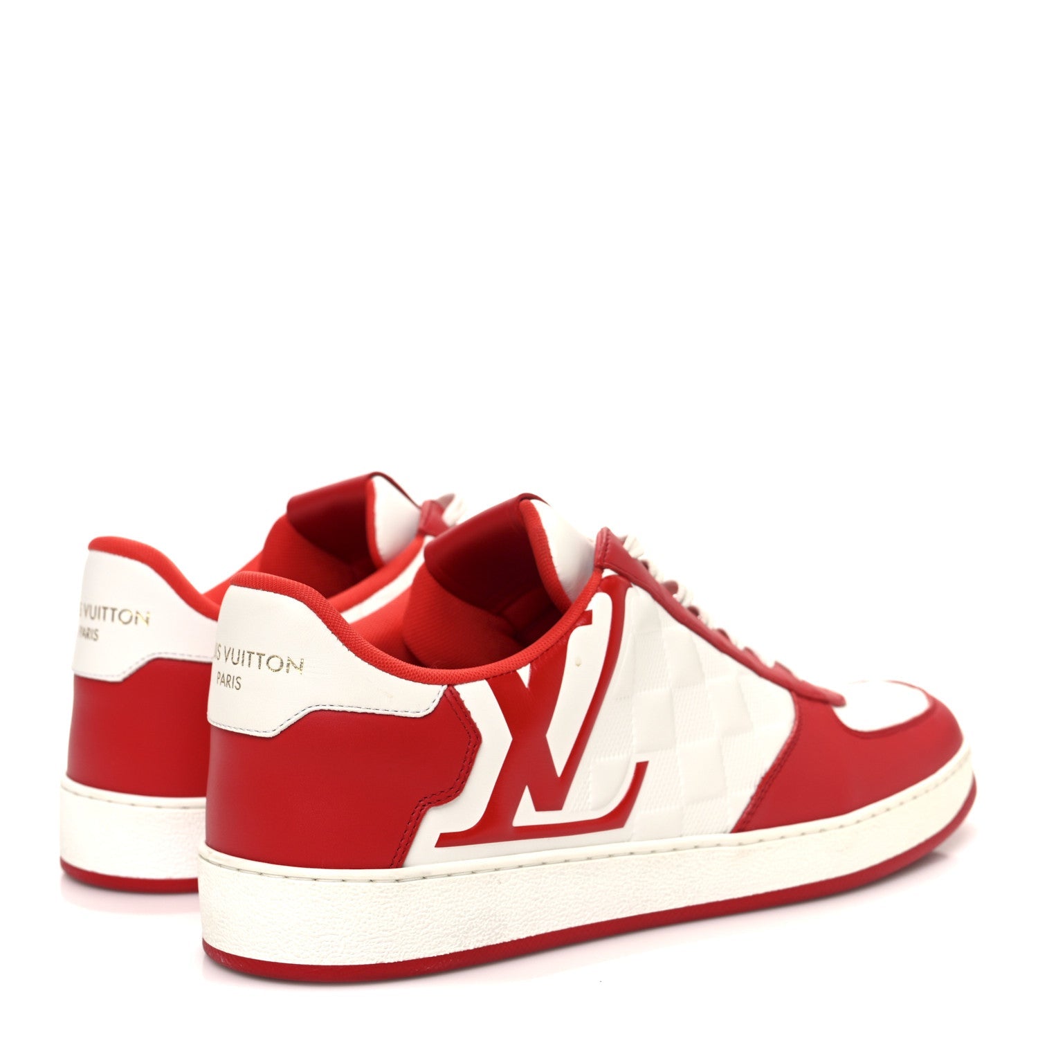 Calfskin Maxi Damier Mens Rivoli Sneakers 8 Orange White