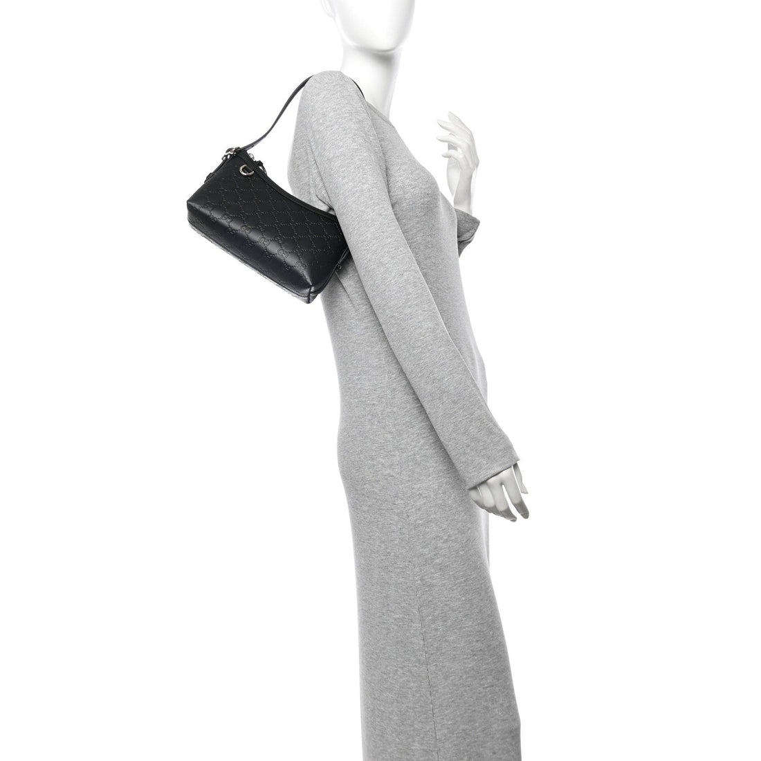 Calfskin GG Emblem Embossed Small Shoulder Bag Black