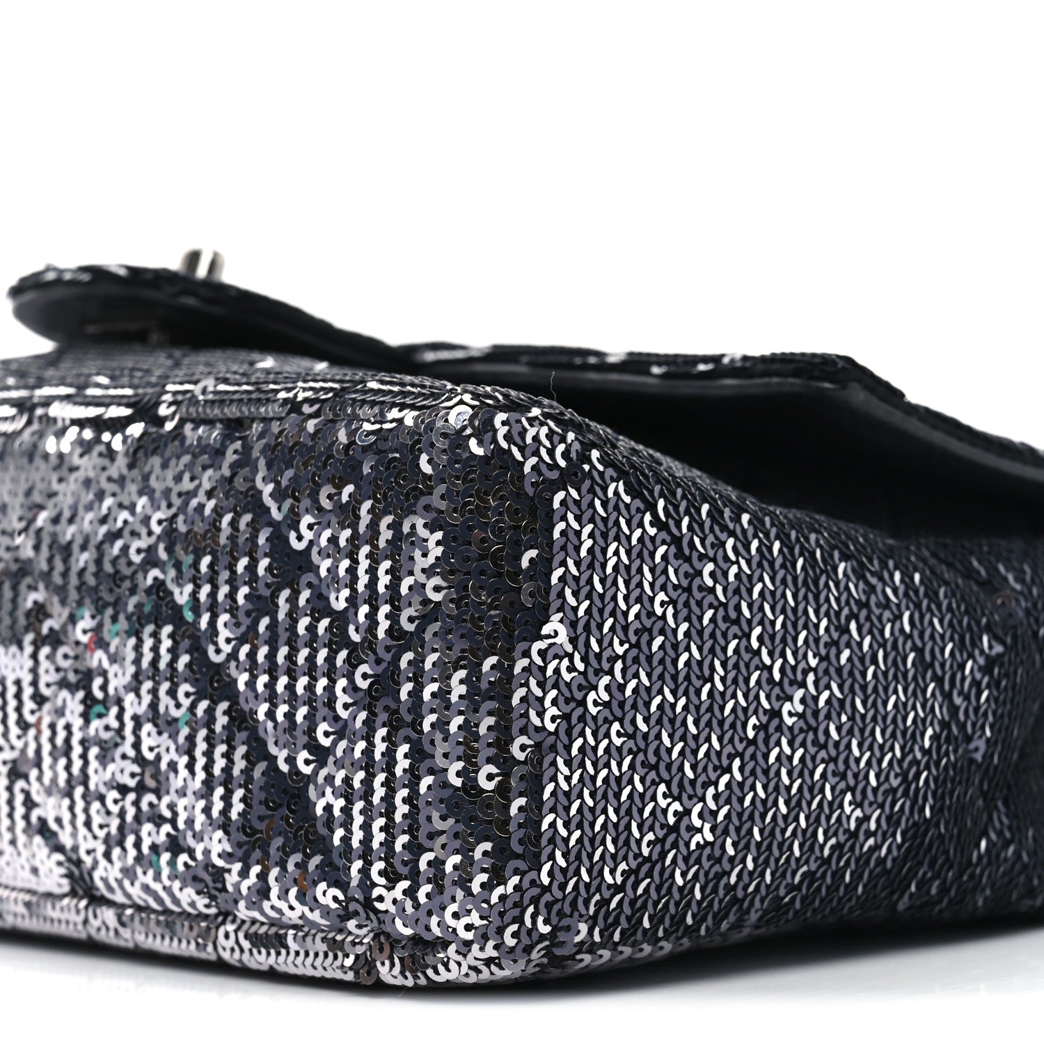 Sequin Quilted Small Single Flap Black Silver