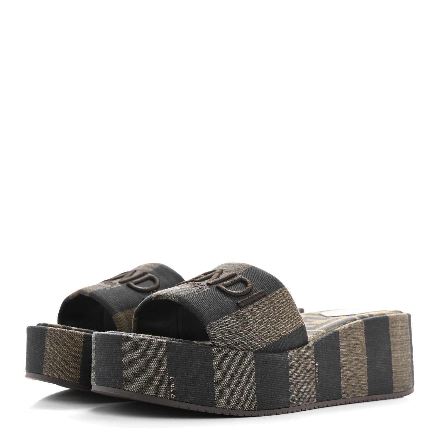 Jacquard Womens FF Sunshine Flatform Slide Sandals 39.5 Tabacco Black