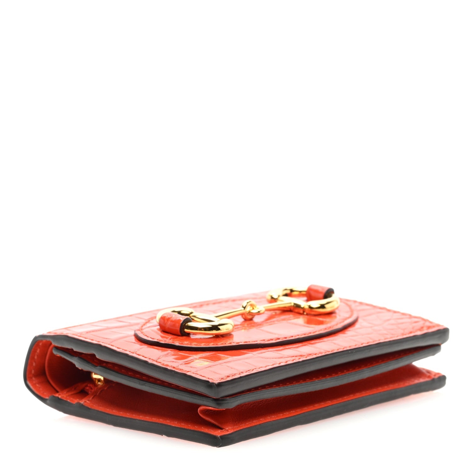 Boarded Plutone Crocodile Horsebit 1955 Card Case Wallet Sun Orange