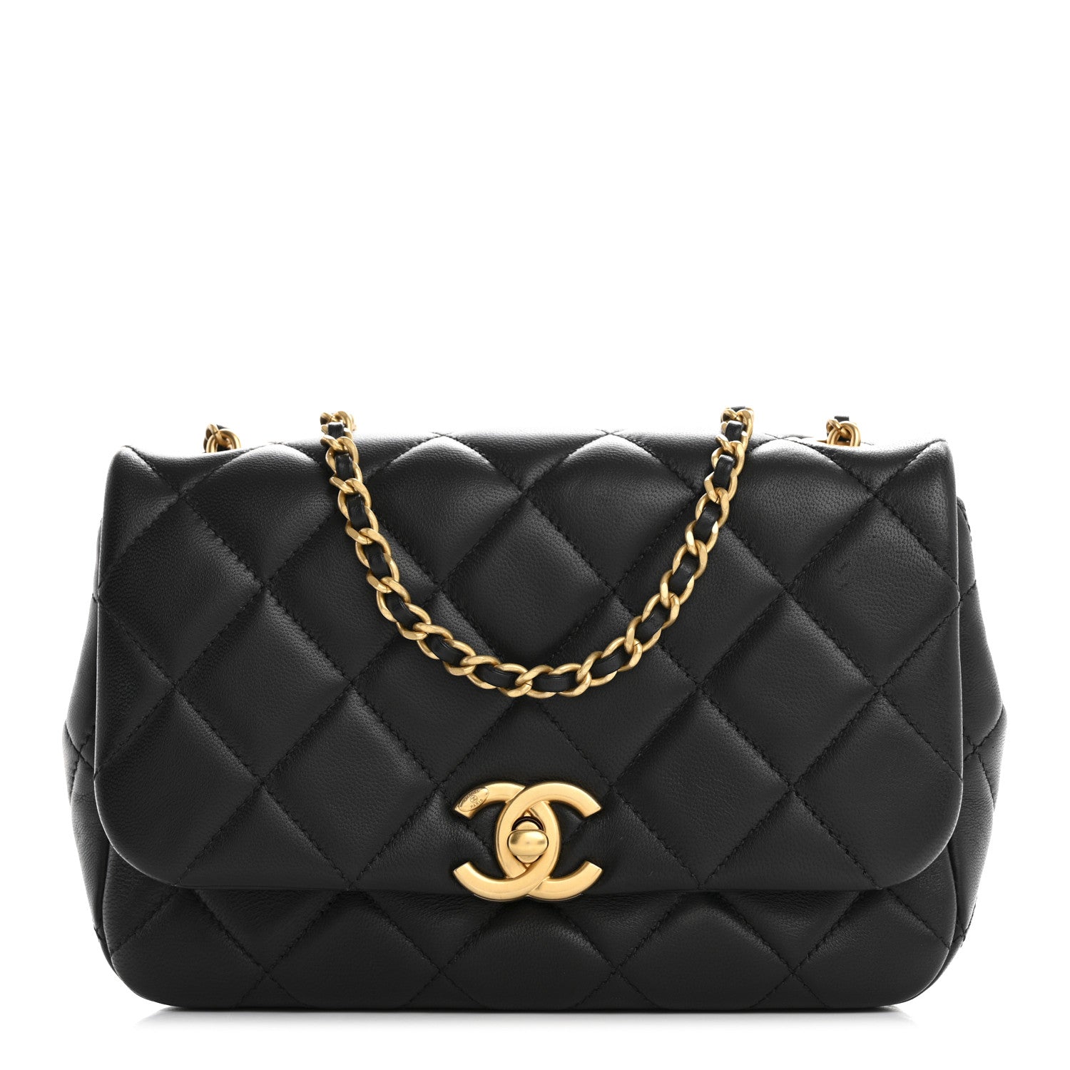 Lambskin Quilted  Pearl  Flap Black